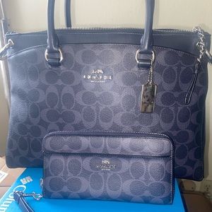 Coach Mia sig Denim Midnight Satchel and Matching wallet.